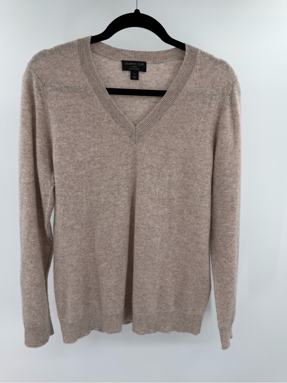 Charter Club 100% Cashmere V Neck Beige Tan Sweater Size Large Womens